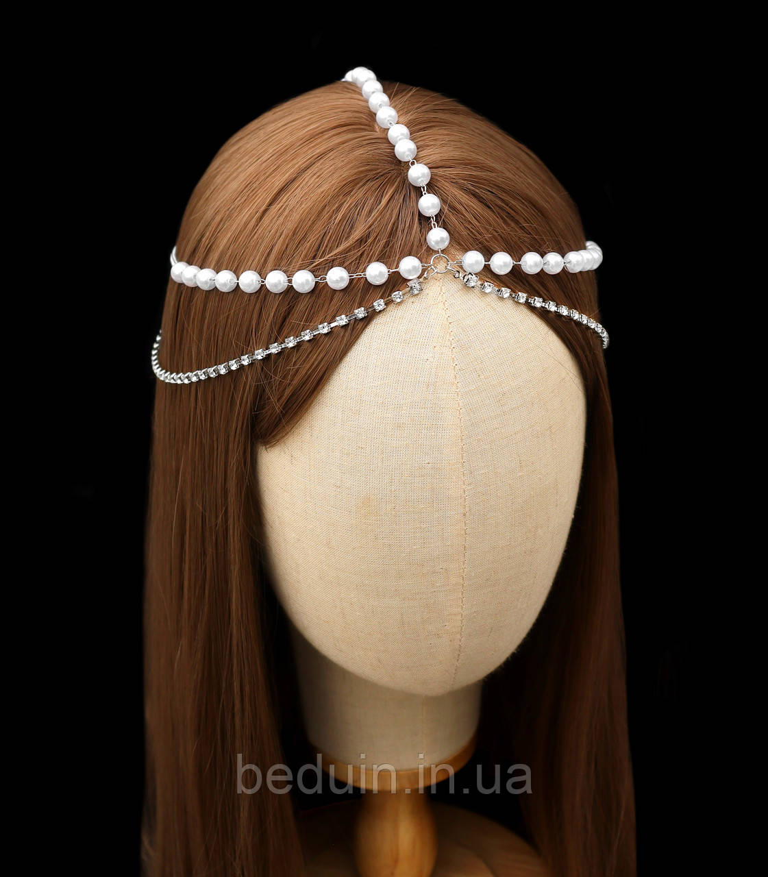 Вишукана перлинна тіара "Мілена" прикраса на голову з перлин і страз, тіка срібляста Aushal Jewellery