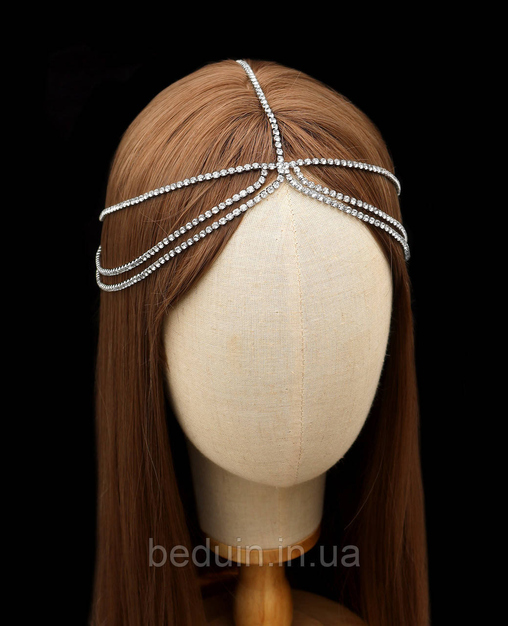 Розкішна тіара-маска зі страз "Тіффані" прикраса на голову, тіка для фотосесії - срібляста Aushal Jewellery