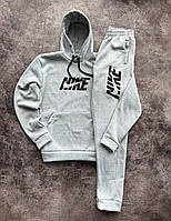 Чоловічий сірий спортивний костюм Nike зимовий тринитка на флісі двійка, Теплий костюм Найк сірого кольору на зиму Худі та Штани