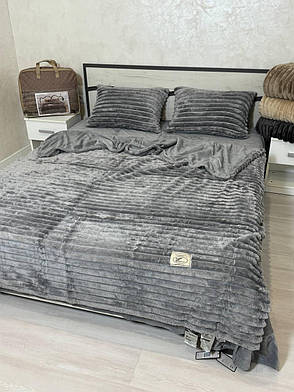 Велюрова постільна білизна Євро Сірий, фото 1