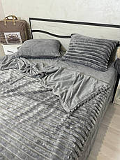 Велюрова постільна білизна Євро Сірий, фото 3