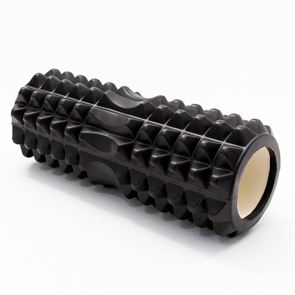 Масажний валик масажер для тіла ніг спини EVA 33 х 12 см з виїмкою під хребет (колір чорний), фото 1