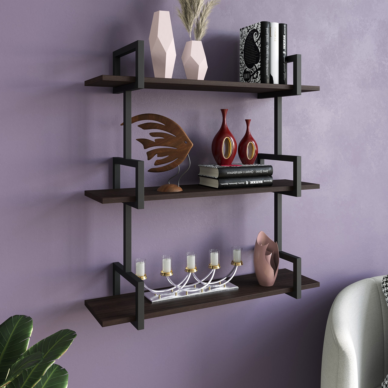 Полиця для книг настінна в стилі LOFT з лДСП та металу, фото 1