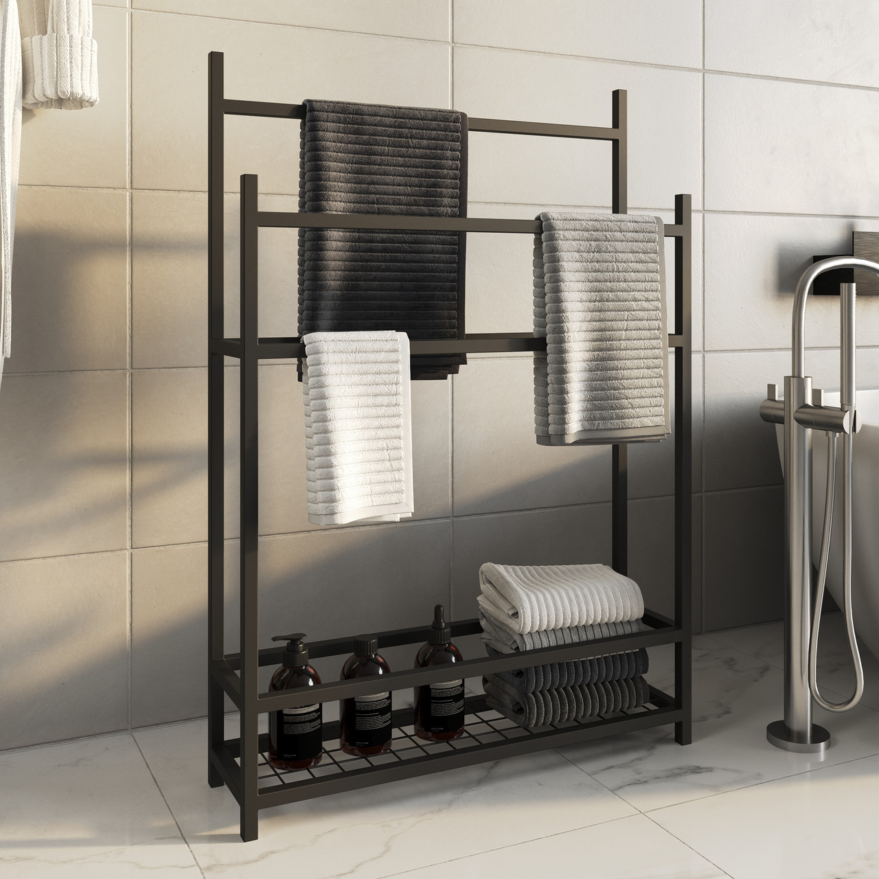 Металева стійка, тримач для рушників у ванну кімнату з металу, фото 1