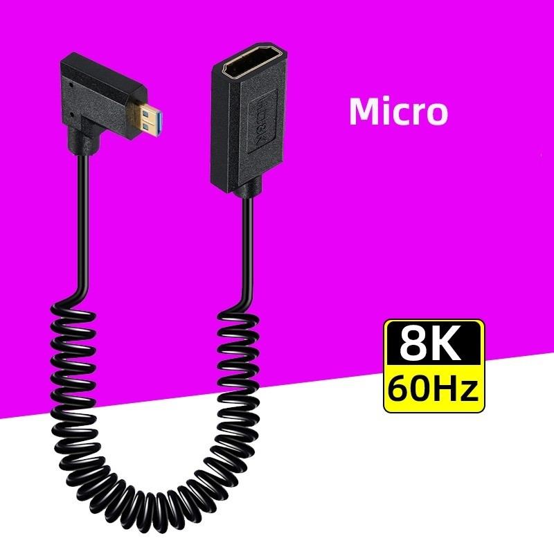 Кутовий кабель HDMI micro  - HDMI 8K female 90 град. правий кут 90 градусів 0,5м, фото 1