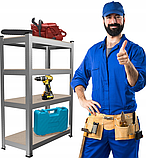 Набір з 2-х металевих стелажів (150 x 70 x 30 см) 4 полиці, навантаження - 150 кг на полицю, Сірий, фото 4