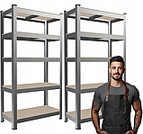Набір з 2-х металевих стелажів (180 x 90 x 30 см) 5 полиць, навантаження - 175 кг на полицю, Сірий, фото 2