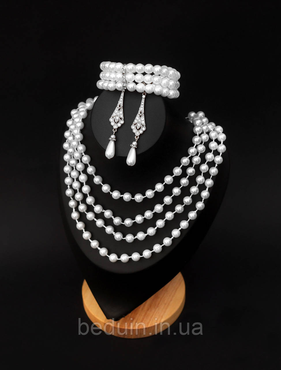 Набір прикрас, аксесуарів в стилі гетсбі: намисто, браслет, сережки - сріблясті Aushal Jewellery, фото 1