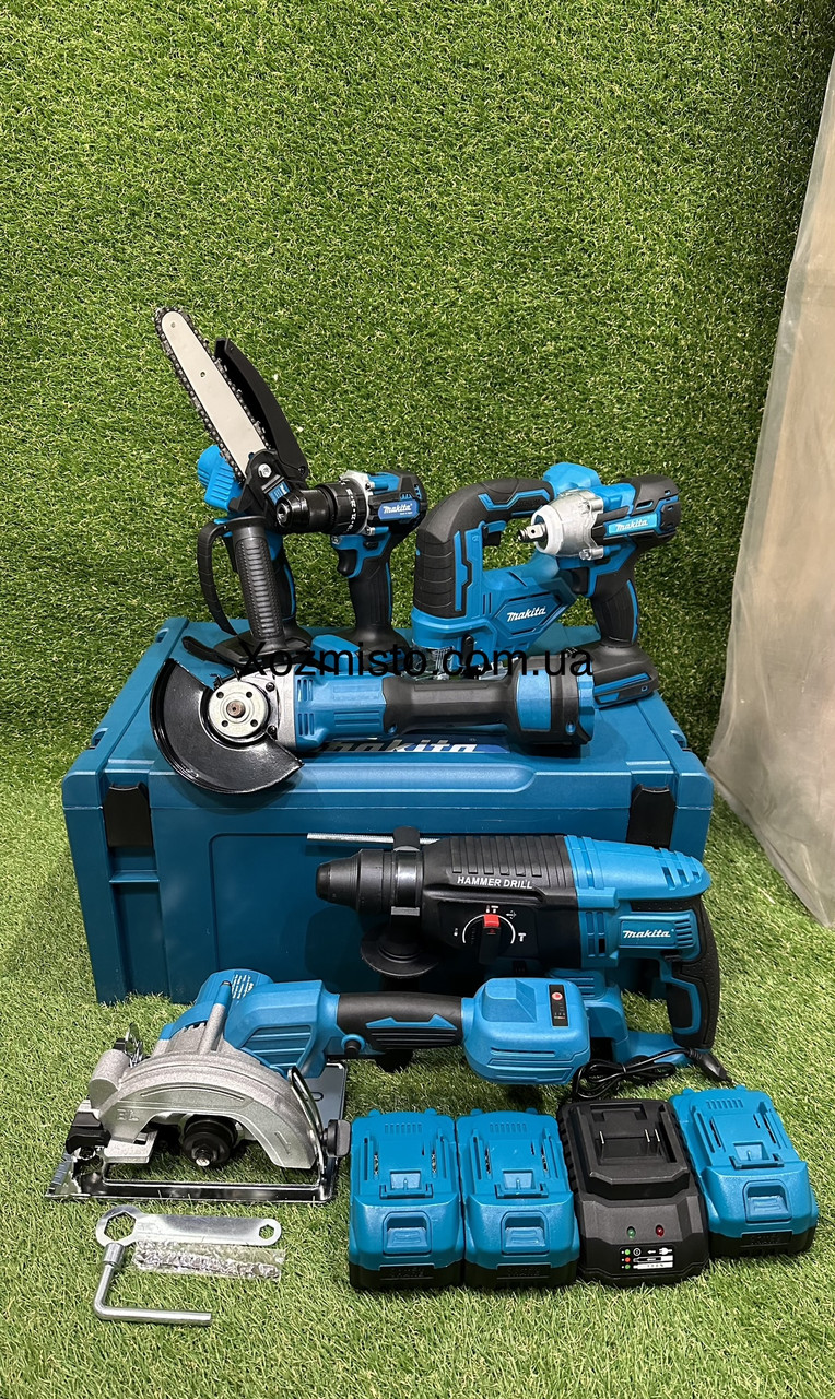 Набір 7в1 Акумуляторний Makita 48V Шурупокрут + Гілкоріз + Болгарка + Перф + Гайковерт + Циркулярна + лобзик, фото 1