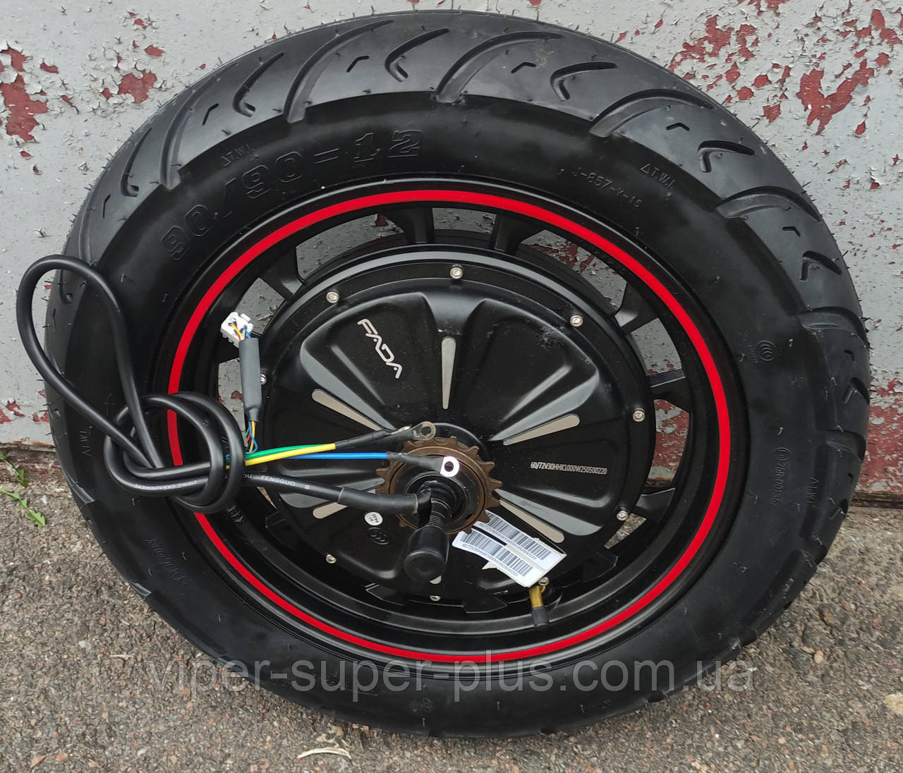 Диск задній з електродвигуном 1000W + шина 90/90-12 Fada FLiT II (FDEB05СLA-72) для електровелосипедів та мототехніки, фото 1
