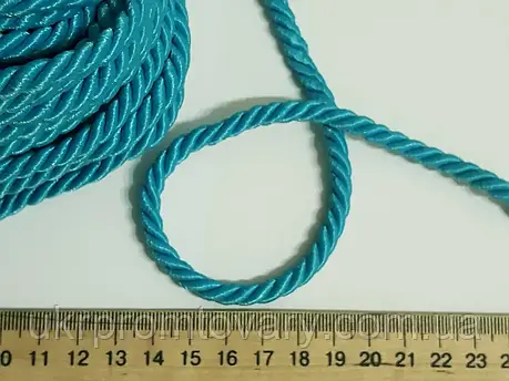 Шнур декоративний текстильний кручений 6-7 ММ. Бірюза ТУРЕЧЧИНА., фото 1