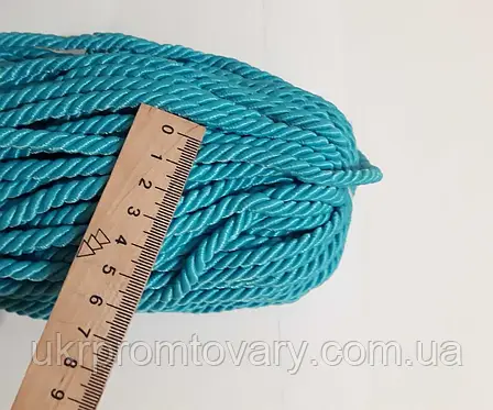 Шнур декоративний текстильний кручений 6-7 ММ. Бірюза ТУРЕЧЧИНА., фото 2