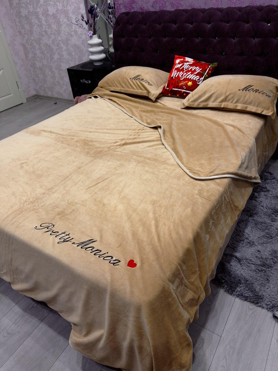 Велюрова постільна білизна Моніка євро комплект/тепла постільна білизна, фото 1