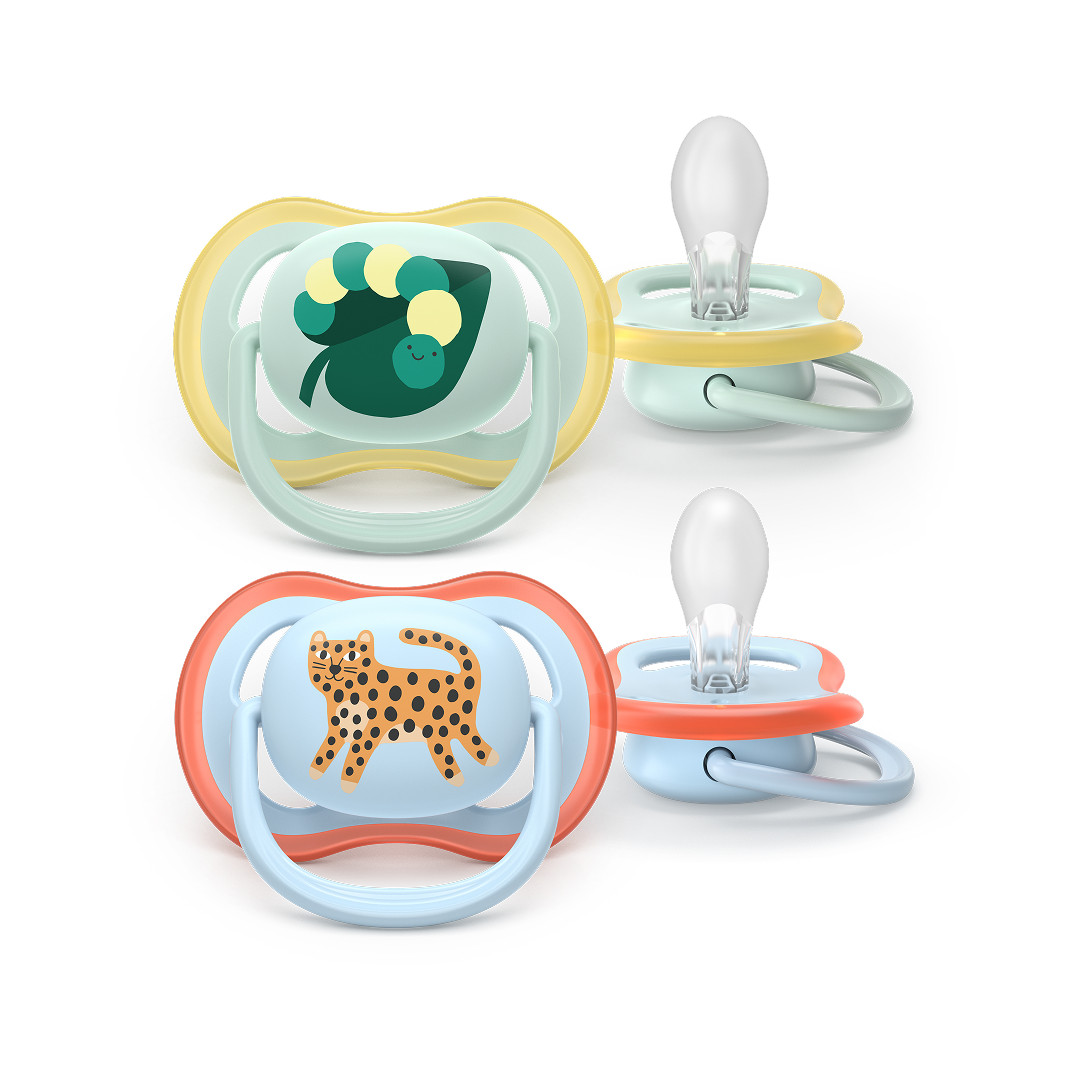 Пустушка силіконова Philips AVENT Pacifier Ultra Air SCF087/02, жовта та червона, 0-6 місяців, 2 шт, фото 1