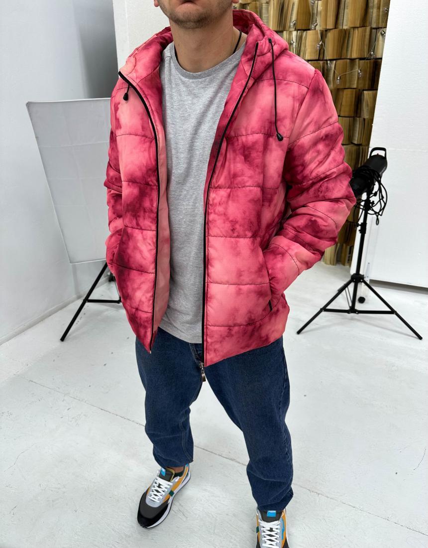 Рожева чоловіча демісезонна куртка з капюшоном - фото 1 - id-p2791326046
