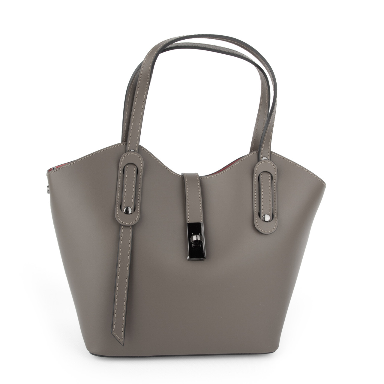 Сумка жіноча шкіряна Virginia Conti 03692 з червоною підкладкою темний тауп, фото 1