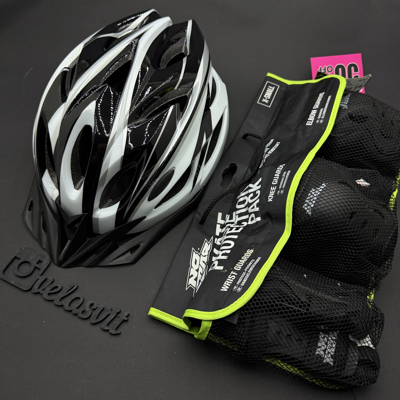 Якісний комплект захисту, шолом + наколінники, налокітники, рукавички, фото 1