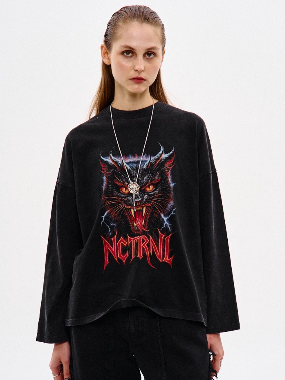Лонгслів NCTRNL з вареним ефектом "Angry Cat", фото 1