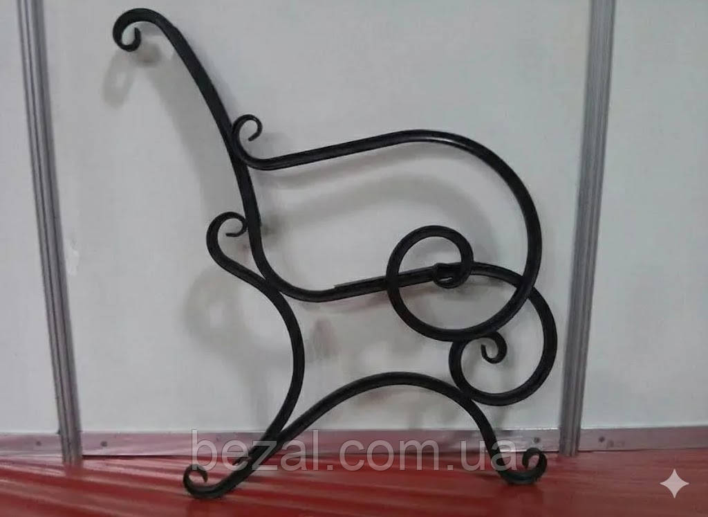Комплект кованих боковин до лавки Марія зі спинкою без підлокітників тр20х20 200х650х900мм чорний Kompred OL891, фото 1