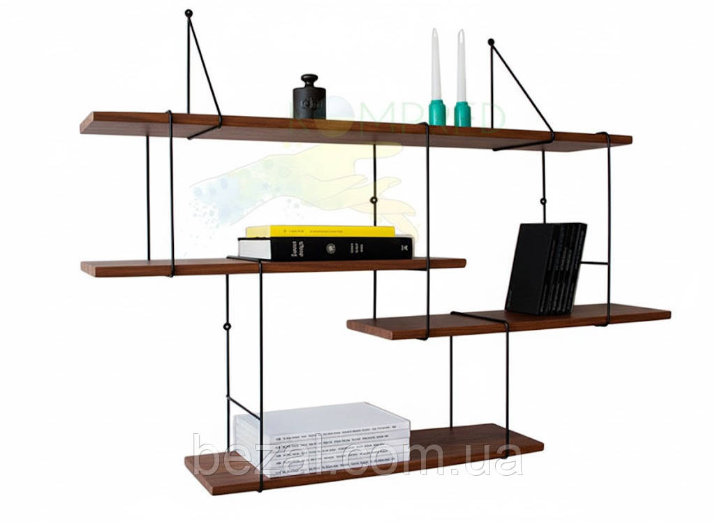 Полиця підвісна для книг та декору 1000*200*1000мм метал+ЛДСП/трюфель Kompred OL026/1, фото 1