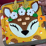 М'яка книжка-бізіборд Олень фетр пальчикові ігри шнурівка сортер за кольорами липучи 21*7*21см (C 69029), фото 3