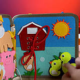 М'яка книжка-бізіборд Олень фетр пальчикові ігри шнурівка сортер за кольорами липучи 21*7*21см (C 69029), фото 7