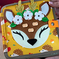 М'яка книжка-бізіборд Олень фетр пальчикові ігри шнурівка сортер за кольорами липучи 21*7*21см (C 69029), фото 3