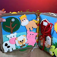 М'яка книжка-бізіборд Олень фетр пальчикові ігри шнурівка сортер за кольорами липучи 21*7*21см (C 69029), фото 9