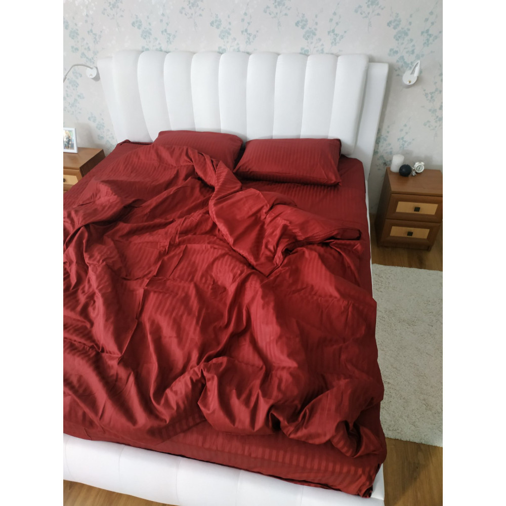 Бордо Страйп - Сатин - Двоспальний комплект постільної білизни, фото 1
