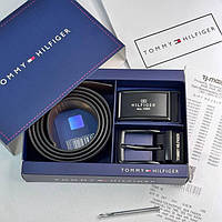 Ремень С Двумя Пряжками Мужской Кожаный Черный Том Хилфигер Брендовый Поясной Tommy Hilfiger DBUY Ремінь Із Двома Пряжками