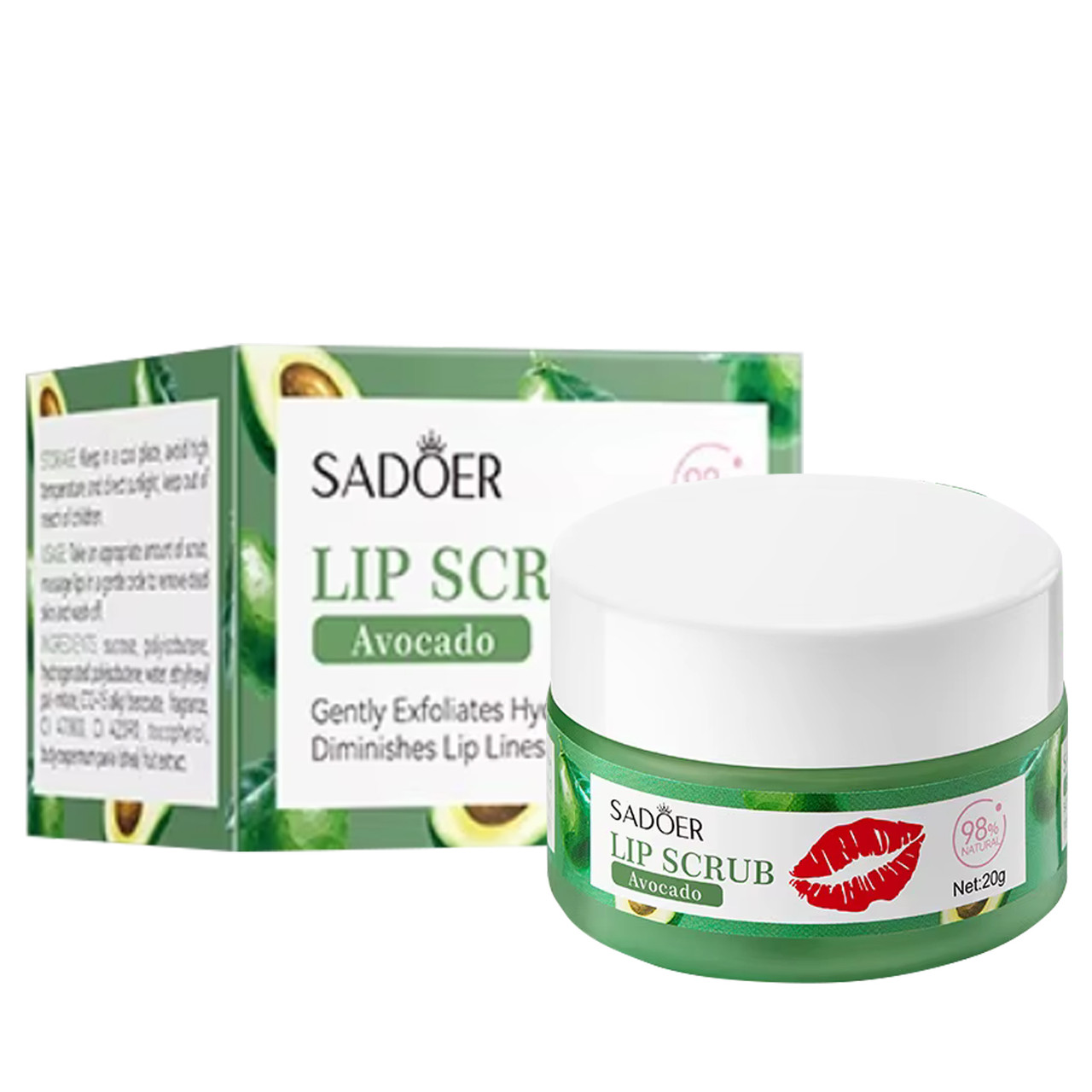Скраб для губ SADOER Avocado з екстрактом авокадо, зволожуючий 20 г, фото 1