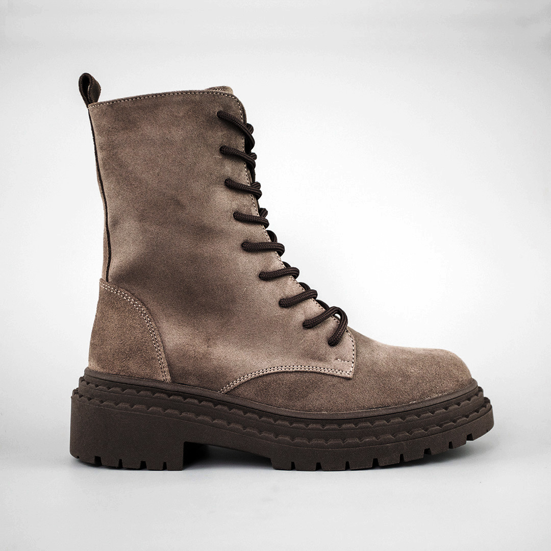 Черевики жіночі замш на хутрі 592738 Сірі Коричневі, фото 1