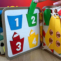 М'яка книжка-бізіборд Олень фетр пальчикові ігри шнурівка сортер за кольорами липучи 21*7*21см (C 69029), фото 6