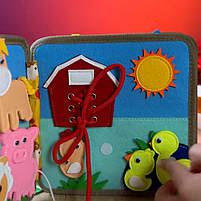 М'яка книжка-бізіборд Олень фетр пальчикові ігри шнурівка сортер за кольорами липучи 21*7*21см (C 69029), фото 7