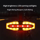 Велоліхтар LY-5510 із зазначенням поворотів (Red+Yellow), Waterproof, ЗП Type-C, Li-Ion акум., пульт управління, CR2032, фото 2