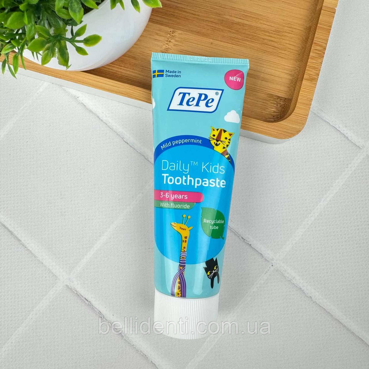 Зубна паста TePe Daily Kids для дітей від 3 до 6 років (фтор 1000, ніжна м'ята), 75 мл, фото 1