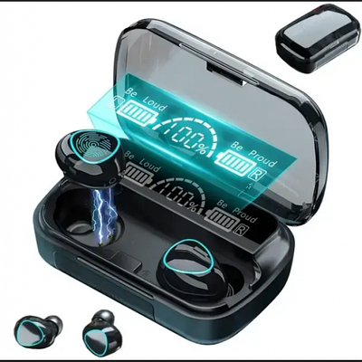 Бездротові Bluetooth 5,3 вакуумні навушники TWS M10 LED дисплей з індикатором заряду Чорний