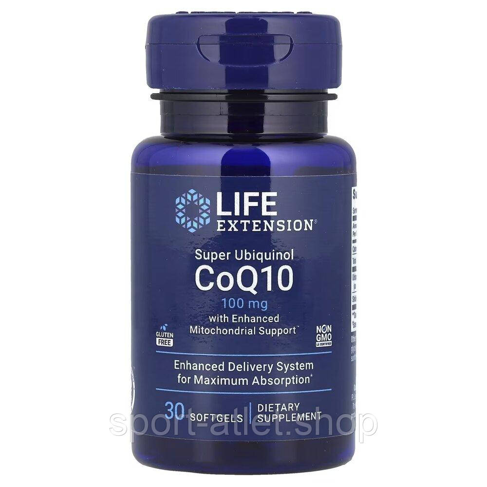 Коензим Q10 Life Extension Super Ubiquinol CoQ10 100 mg with Enhanced Mitochondrial Support, 30 капсул з покращеною, фото 1