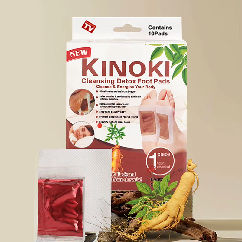 Пластирі для виведення токсинів для ніг з коренем женьшеню Kinoki, 10 шт/уп