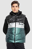 Чоловічий жилет демісезонний чорно-зелений з капюшоном і кишенями повсякденний для чоловіків L