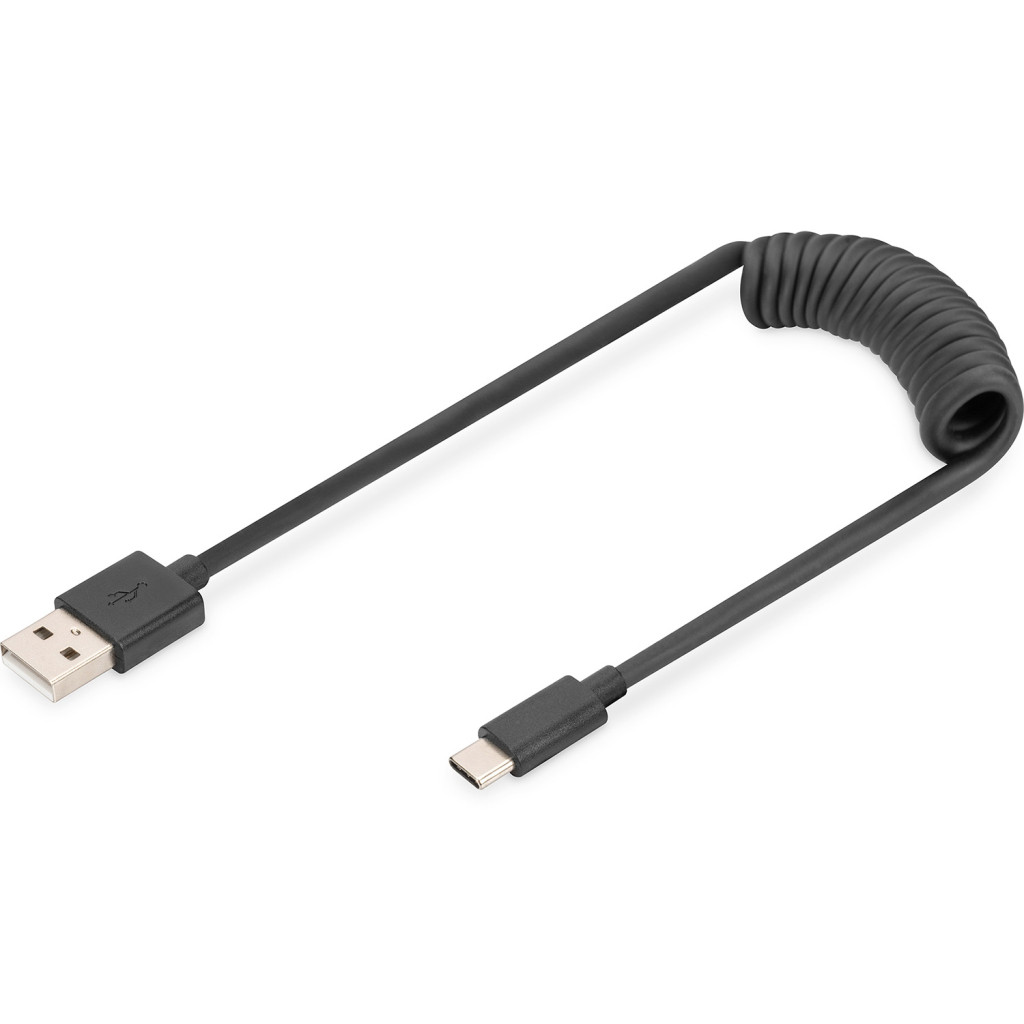 Дата кабель USB 2.0 AM to USB-C 1.0m (0.32m) spiral black Digitus (AK-300430-006-S) (x274778), фото 1