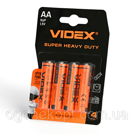 VIDEX R6 AA 4шт BLISTER Батарейка сольова, фото 1