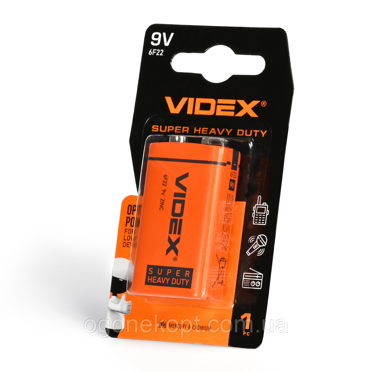 Батарейка сольова VIDEX 6F22.R9V SMAiLL BLISTER