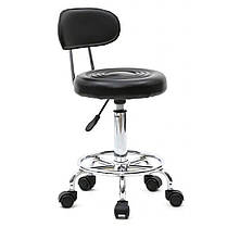 Стілець зі спинкою на колесах (табурет) для салону, манікюру, барної стійки, кухні Bonro B-494 чорний екошкіра з регулюванням, фото 3