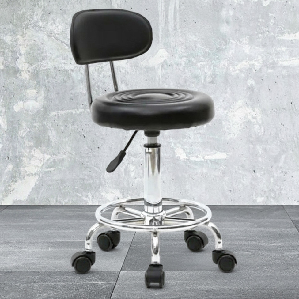 Стілець зі спинкою на колесах (табурет) для салону, манікюру, барної стійки, кухні Bonro B-494 чорний екошкіра з регулюванням