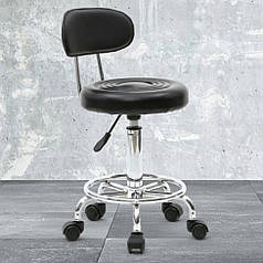 Стілець зі спинкою на колесах (табурет) для салону, манікюру, барної стійки, кухні Bonro B-494 чорний екошкіра з регулюванням
