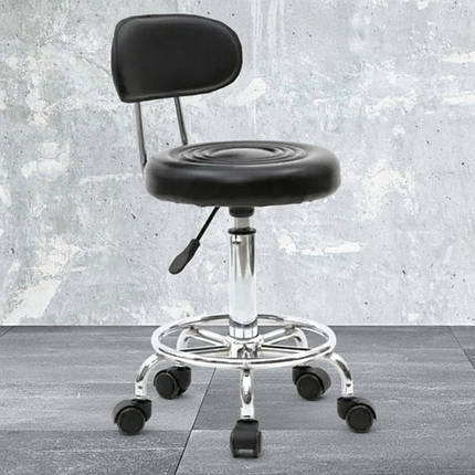 Стілець зі спинкою на колесах (табурет) для салону, манікюру, барної стійки, кухні Bonro B-494 чорний екошкіра з регулюванням, фото 1