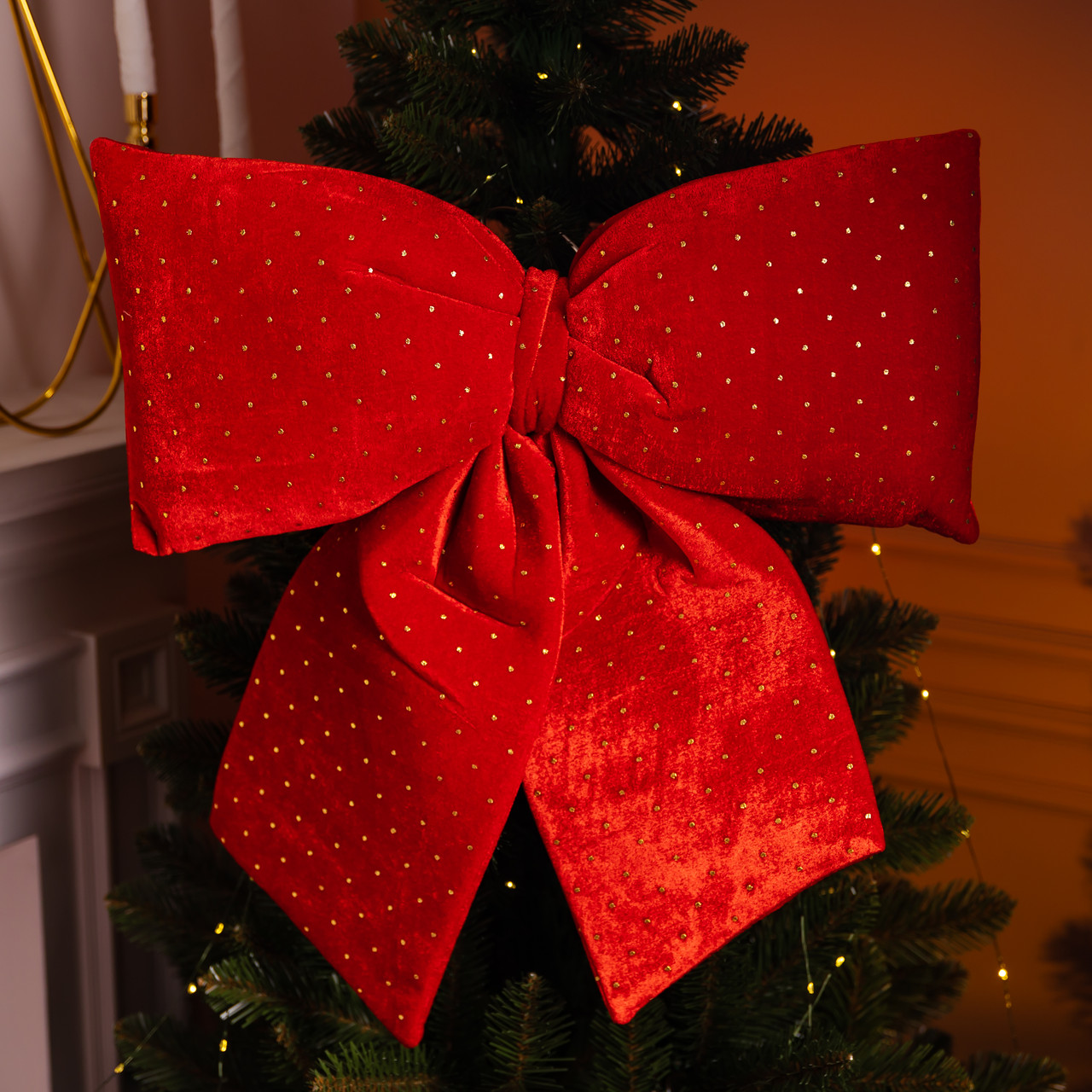 Оксамитовий бант червоний зі стразами 55×70см для ялинки дверей, великий новорічний святковий декоративний, фото 1