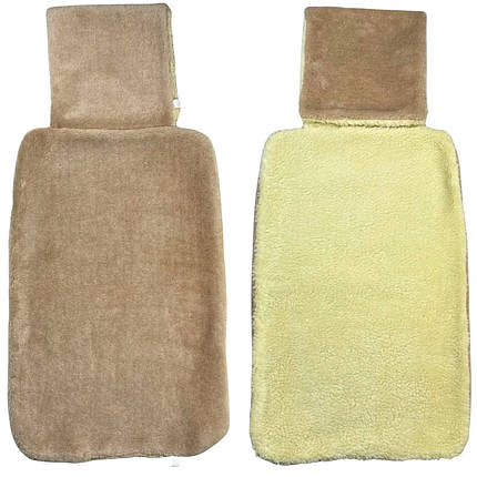 Додаткова хутряна накидка на спинку заднього сидіння автомобіля бежева з підголовником, фото 2