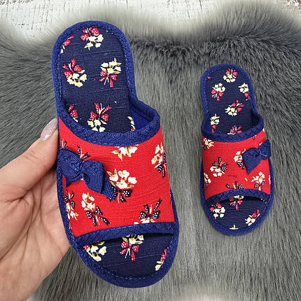 Тапочки дитячі для дівчинки Белста сині з червоним з відкритим носком 7025, фото 1